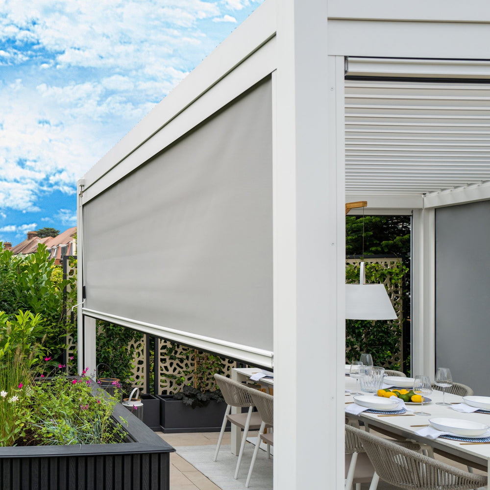 Alvaro Louvered Pergola white corner 2