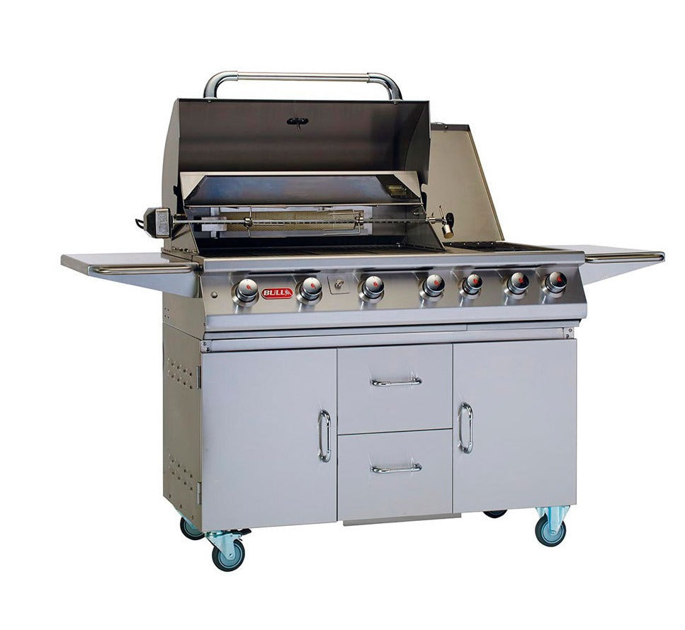 Bull 7 Burner Premium Gas BBQ Cart open