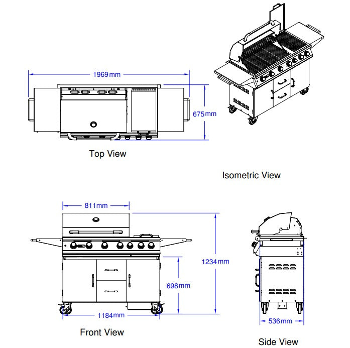 Bull 7 Burner Premium Gas BBQ Cart specs